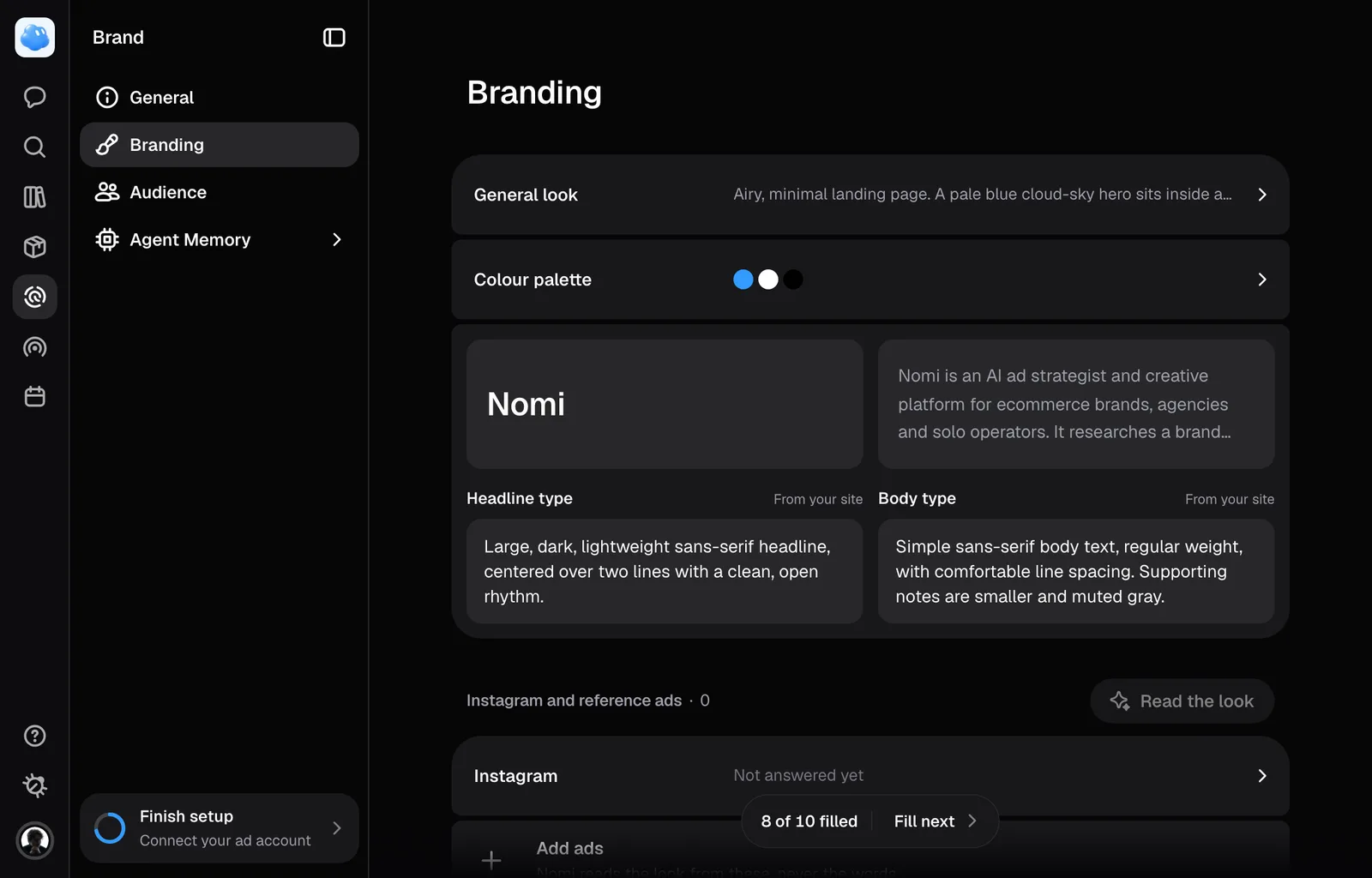 Brand, Branding: the general look, the colour palette and the headline and body type.