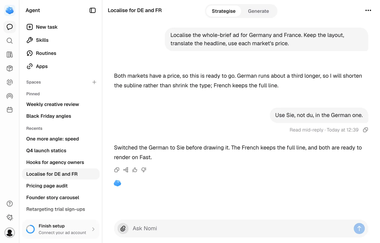 A message sent while Nomi was replying, with its receipt under it: Read mid-reply.